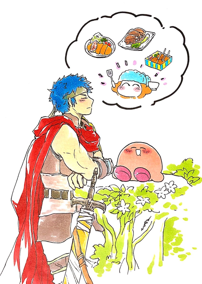 kirby, ike, and bandana waddle dee (fire emblem and 3 more) drawn by norajiyuuchou