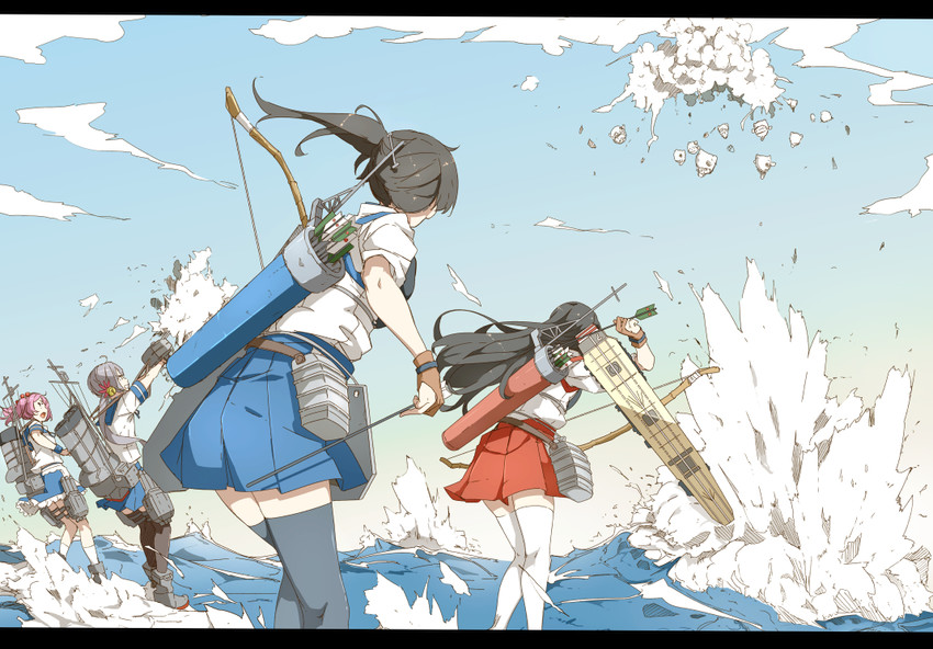 kaga, akagi, akebono, sazanami, and enemy aircraft (kantai collection) drawn by ninimo_nimo