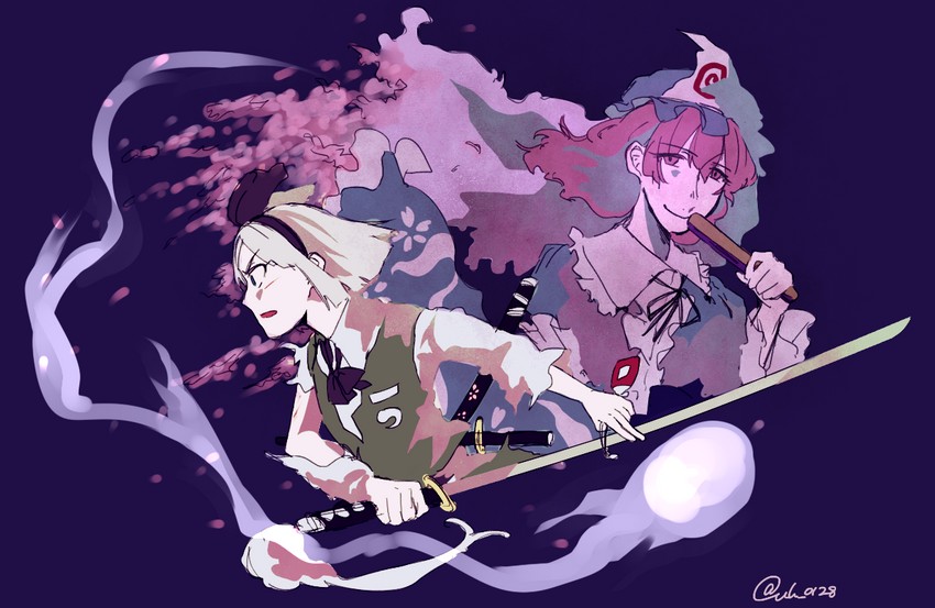 konpaku youmu, saigyouji yuyuko, and saigyou ayakashi (touhou) drawn by raya_(uk_0128)