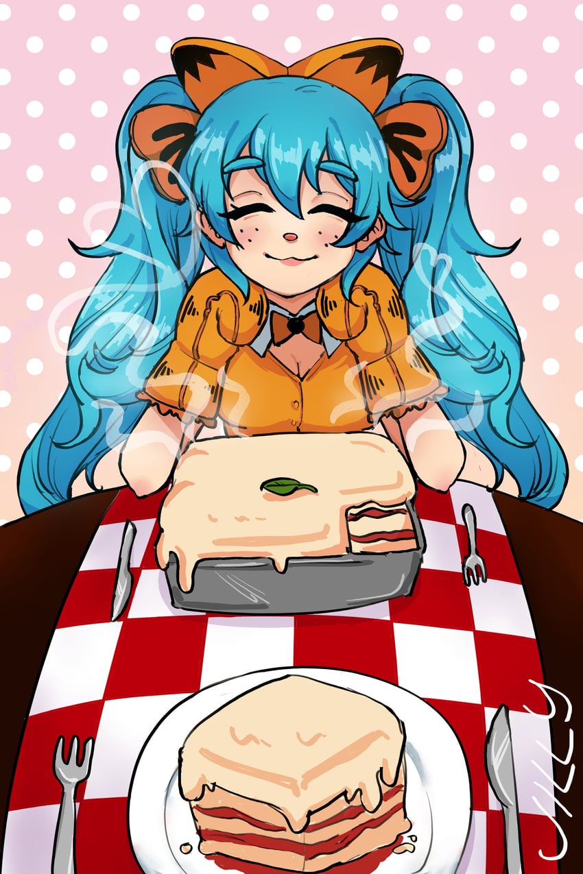 hatsune miku and garfield (vocaloid and 1 more) drawn by jilly_(jillyplush)