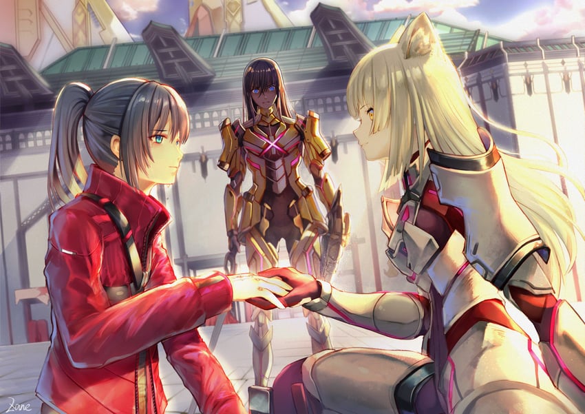mio, noah, m, and n (xenoblade chronicles and 1 more) drawn by zbobo