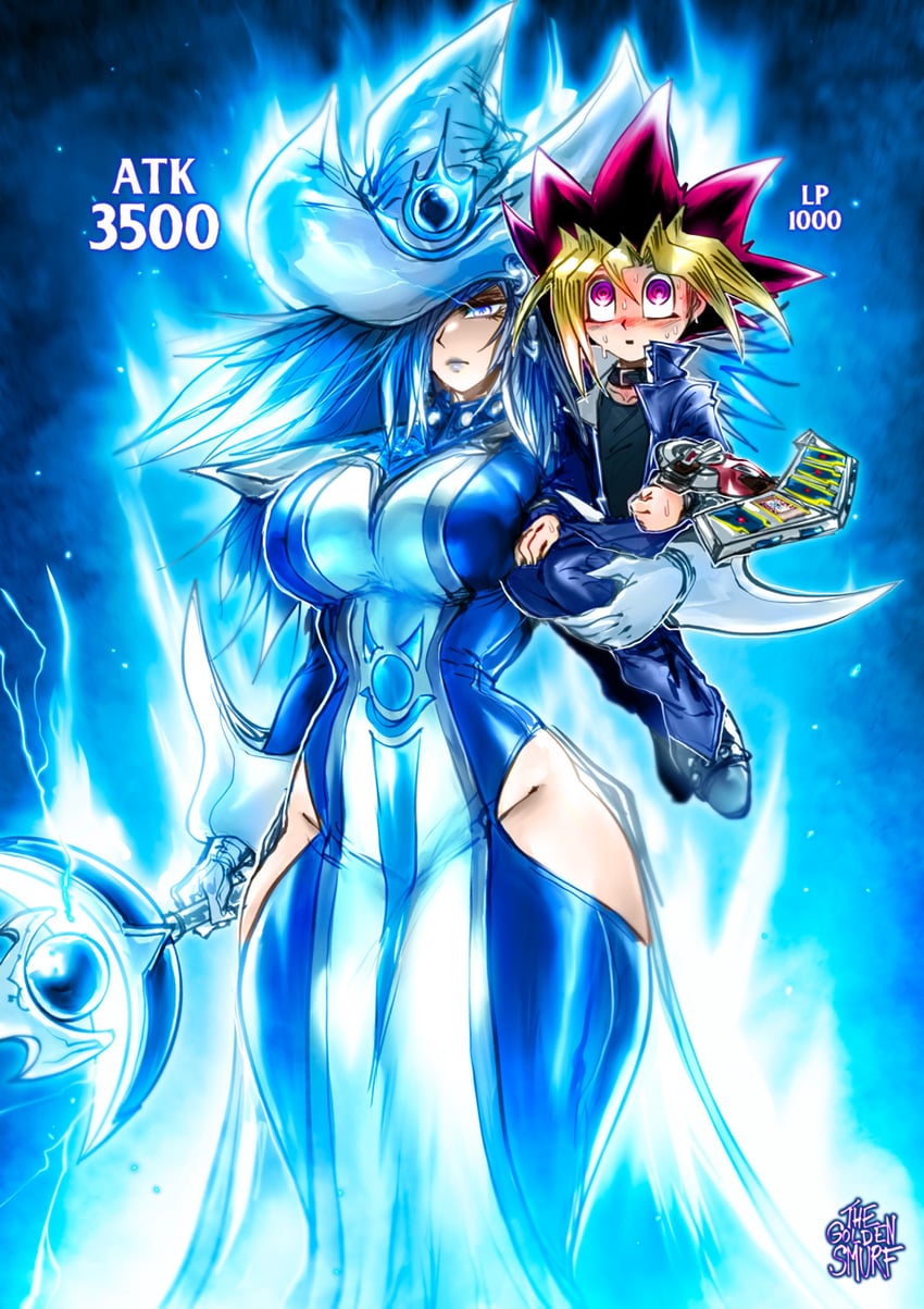 muto yugi and silent magician (yu-gi-oh! and 1 more) drawn by the_golden_smurf