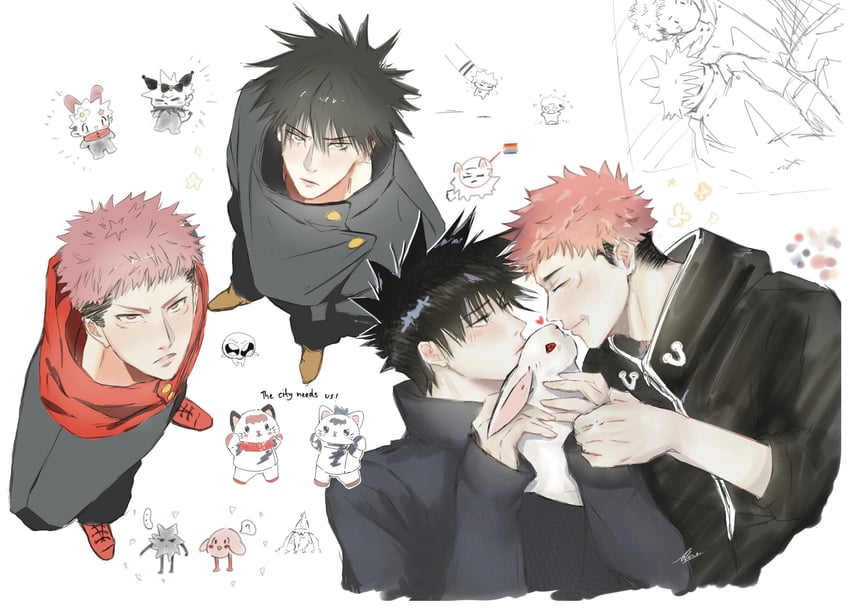 itadori yuuji and fushiguro megumi (jujutsu kaisen) drawn by fleurbbaiferx