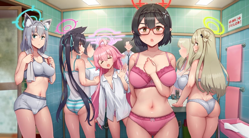 sensei, shiroko, hoshino, nonomi, serika, and 1 more (blue archive and 1 more) drawn by abubu