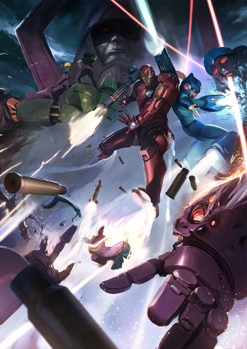 x, mega man, tron bonne, tony stark, iron man, and 3 more (marvel and 7 more) drawn by ukitakumuki