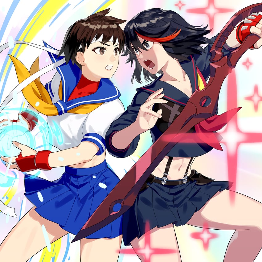 matoi ryuuko, senketsu, and kasugano sakura (street fighter and 2 more) drawn by yagi2013
