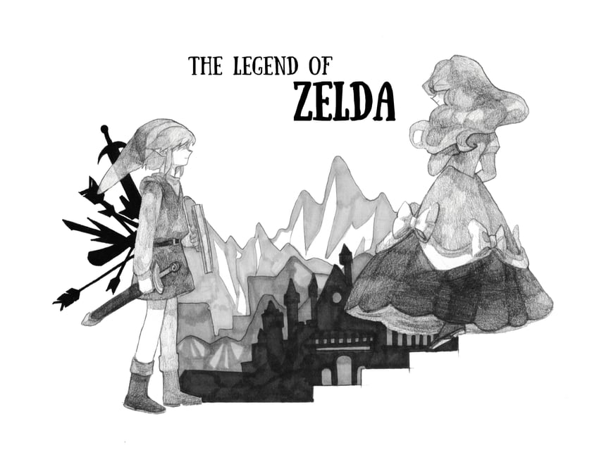 link and princess zelda (the legend of zelda) drawn by planstar