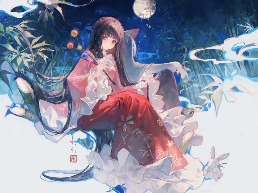 fujiwara no mokou and houraisan kaguya (touhou) drawn by maccha_(mochancc)