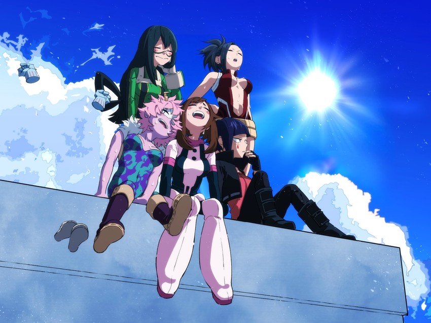 uraraka ochaco, asui tsuyu, yaoyorozu momo, ashido mina, jiro kyoka, and 1 more (boku no hero academia) drawn by masuku_0708