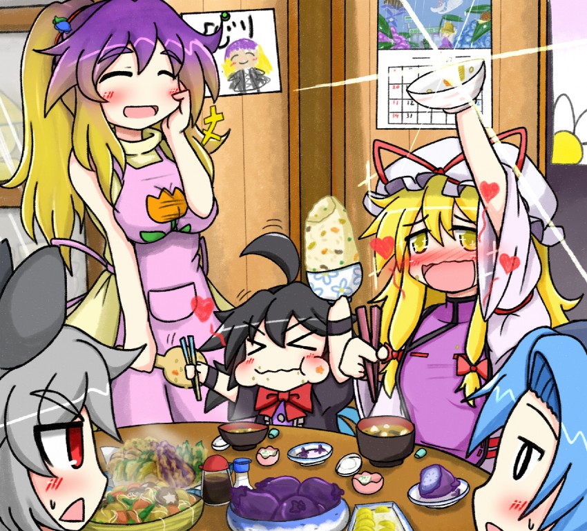 yakumo yukari, moriya suwako, nazrin, hijiri byakuren, houjuu nue, and 3 more (touhou and 4 more) drawn by rindou_(p41neko)