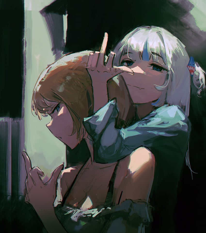 gawr gura and watson amelia (hololive and 1 more) drawn by dino_(dinoartforame)