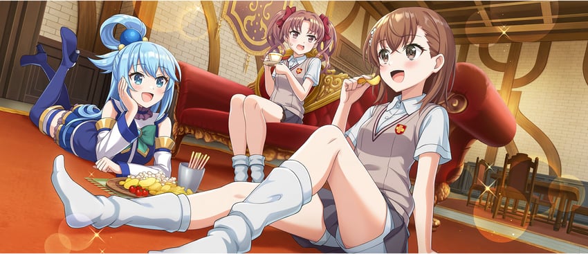misaka mikoto, aqua, and shirai kuroko (toaru majutsu no index and 3 more)