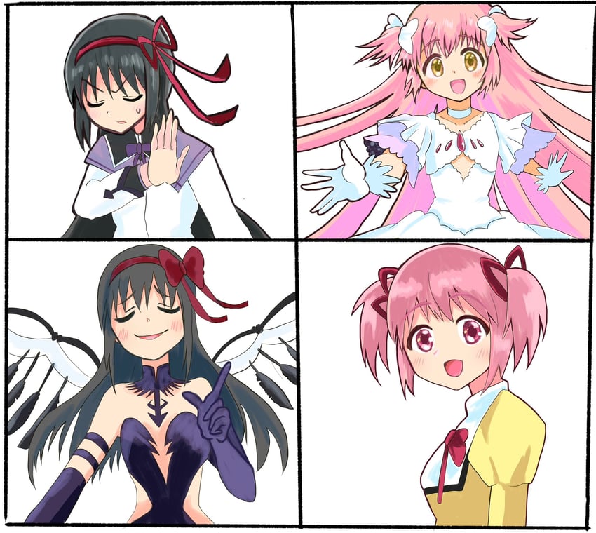 akemi homura, kaname madoka, ultimate madoka, and akuma homura (mahou shoujo madoka magica and 1 more) drawn by yamai_(fjeopswvjrrpwmf)