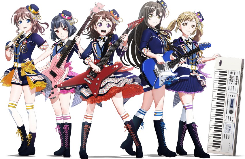 ichigaya arisa, toyama kasumi, hanazono tae, yamabuki saya, and ushigome rimi (bang dream!)