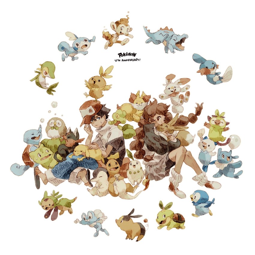 pikachu, eevee, rowlet, piplup, bulbasaur, and 23 more (pokemon and 1 more) drawn by luce-in-the-sky