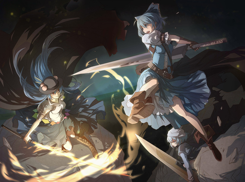 cirno, hinanawi tenshi, and letty whiterock (touhou and 1 more) drawn by igneous25