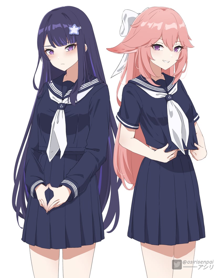 raiden shogun and yae miko (genshin impact) drawn by asiri_senpai