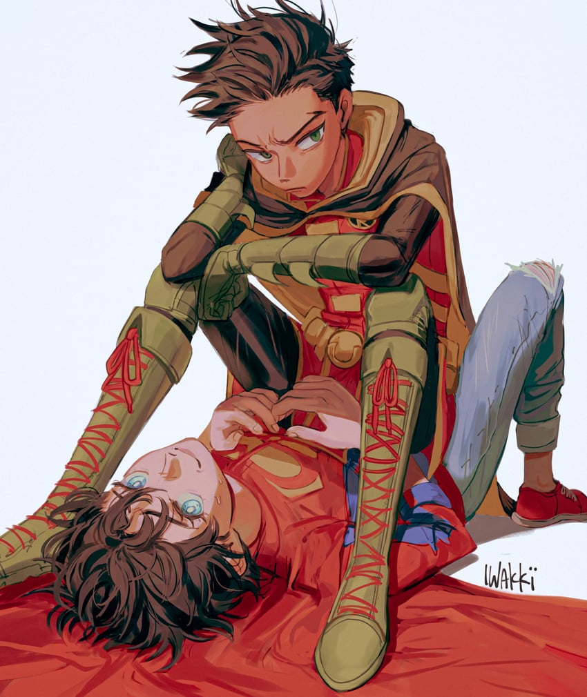 robin, damian wayne, superboy, and jonathan kent (dc comics and 3 more) drawn by iwakki