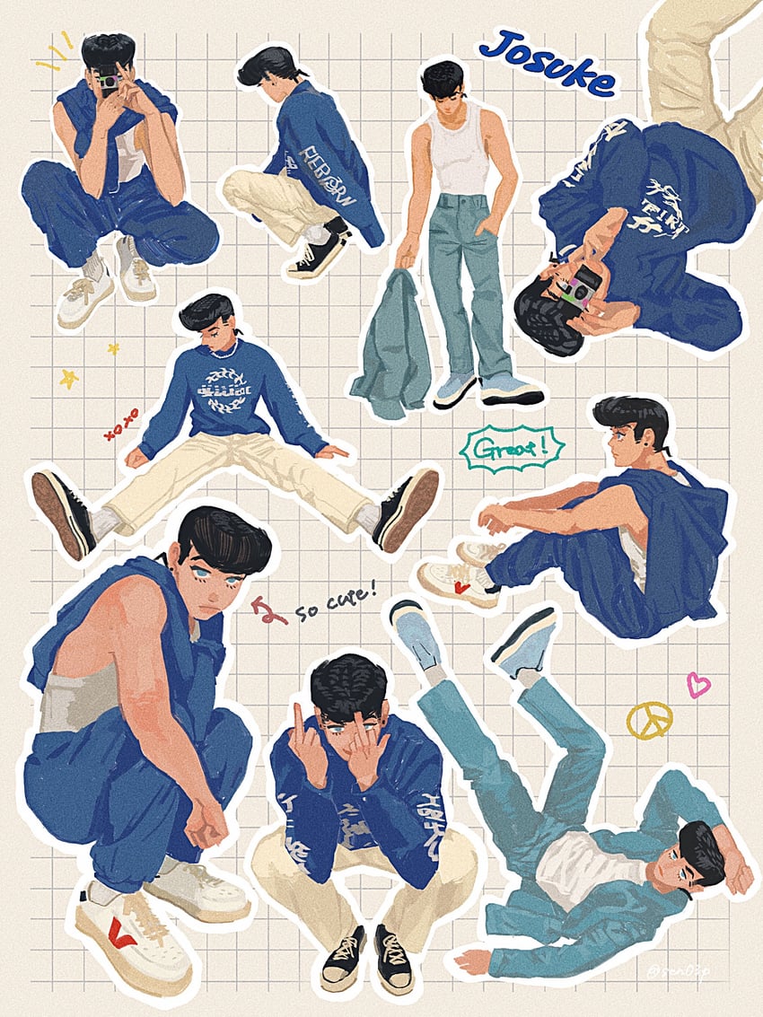 higashikata josuke (jojo no kimyou na bouken and 1 more) drawn by t_0nd