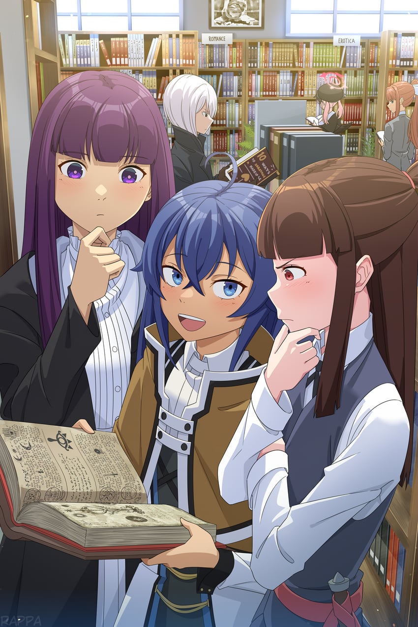 koharu, fern, kagari atsuko, monika, roxy migurdia, and 1 more (blue archive and 6 more) drawn by rappa_(sirrappa)