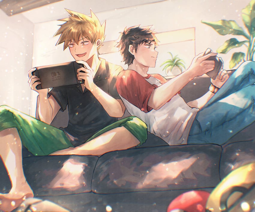 red and blue oak (pokemon and 1 more) drawn by shiruko_(s1ruko)