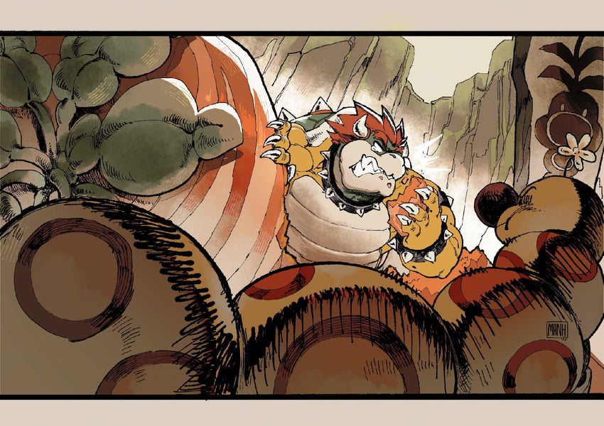 bowser and wiggler (mario and 2 more) drawn by ngmanhho