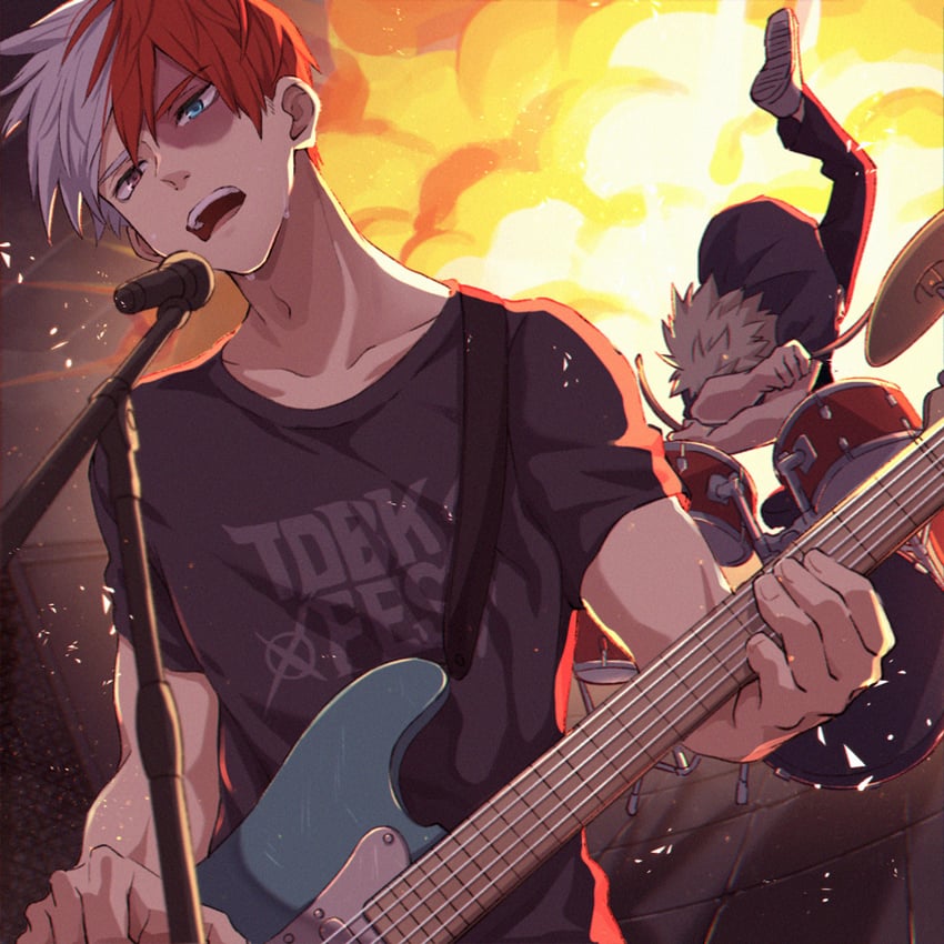 bakugou katsuki and todoroki shoto (boku no hero academia) drawn by akiyama_(noconoco)