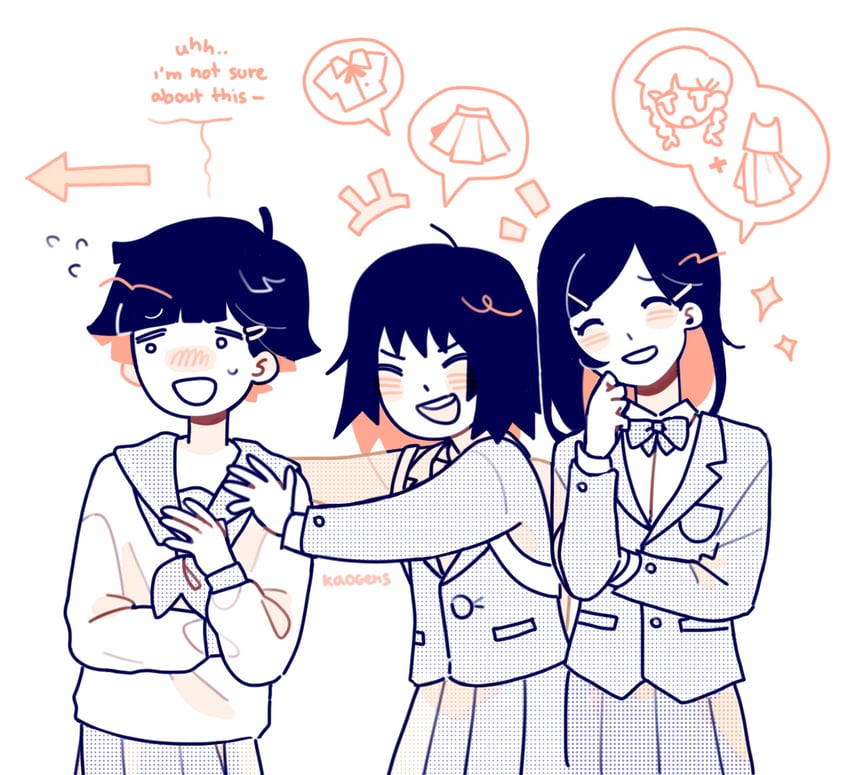 kageyama shigeo, kurata tome, and takane tsubomi (mob psycho 100) drawn by kaogens
