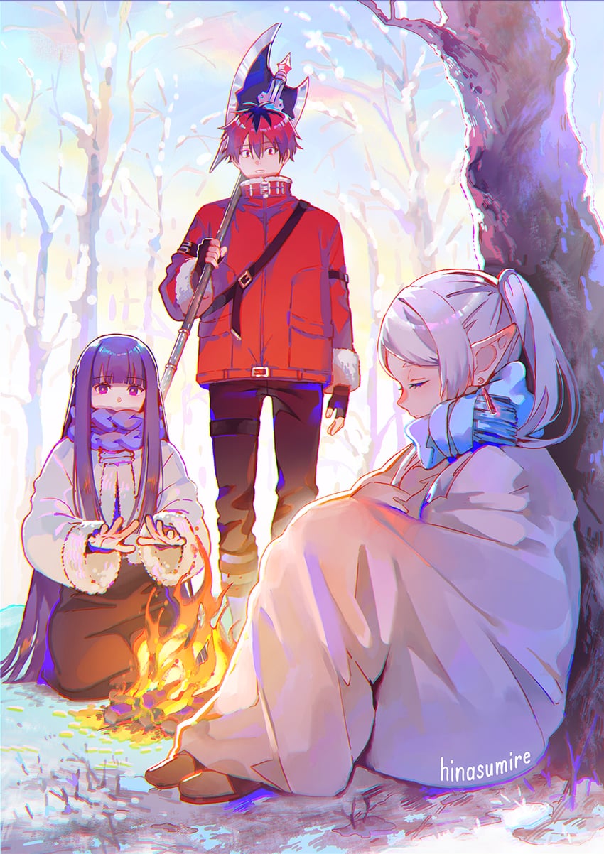frieren, fern, and stark (sousou no frieren) drawn by hinasumire