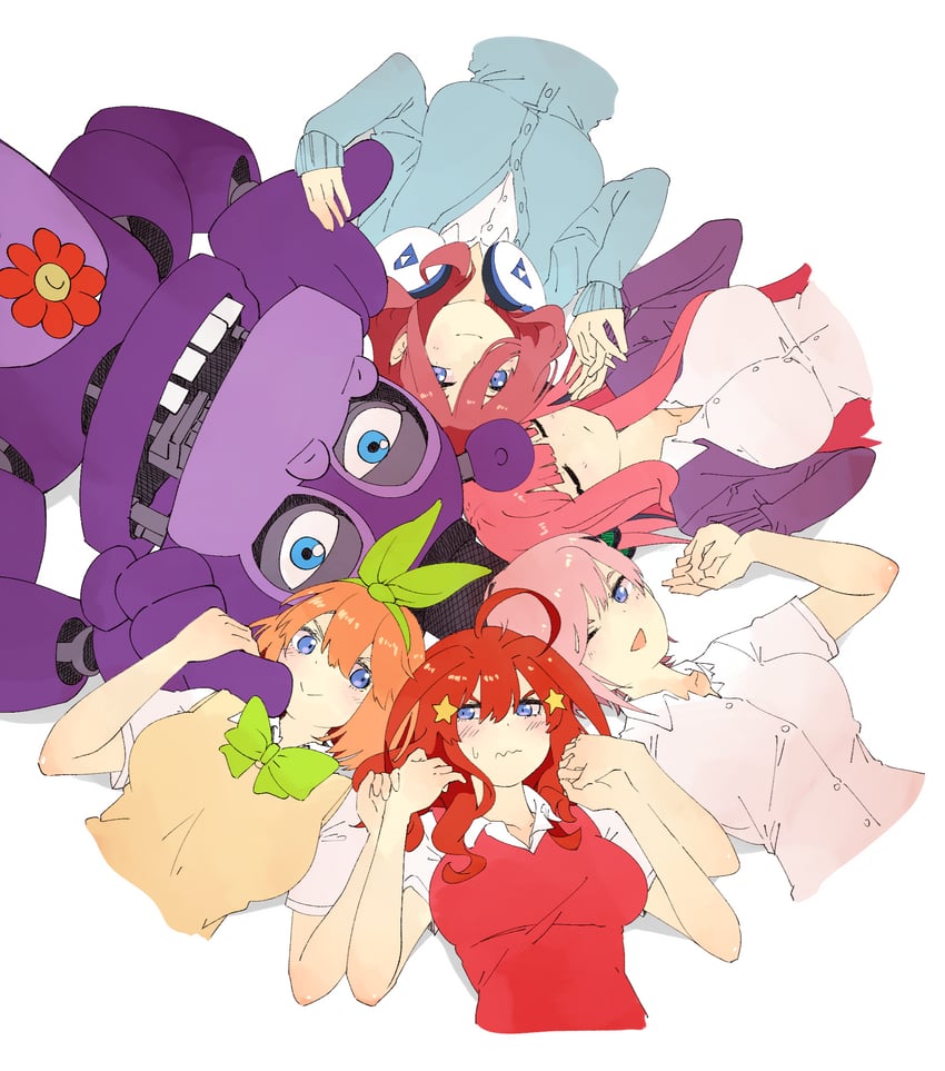 nakano nino, nakano miku, nakano yotsuba, nakano ichika, nakano itsuki, and 1 more (go-toubun no hanayome and 2 more) drawn by archives.gokulism
