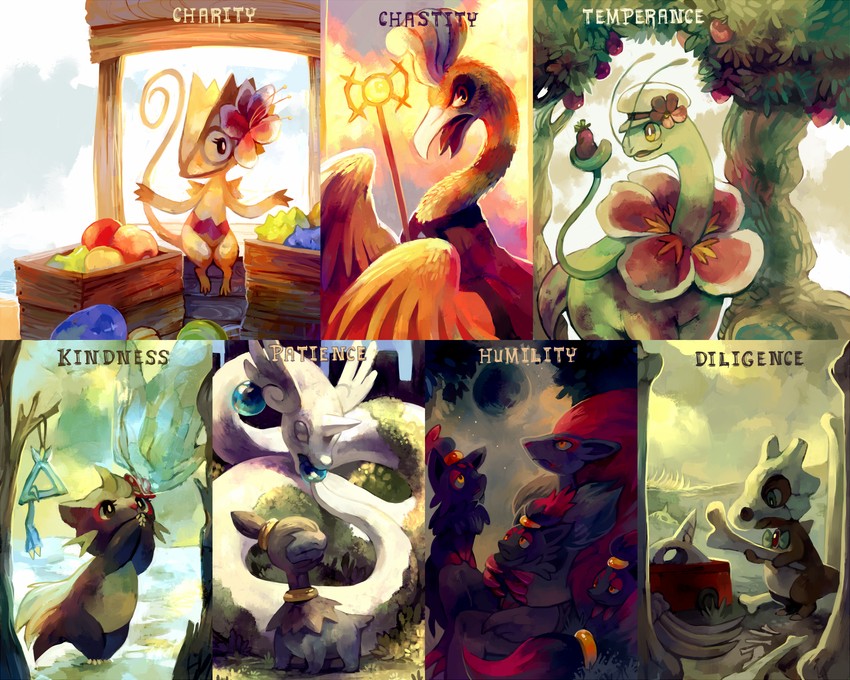 zorua, ho-oh, zoroark, dragonair, meganium, and 5 more (pokemon and 1 more) drawn by glitchedpuppet