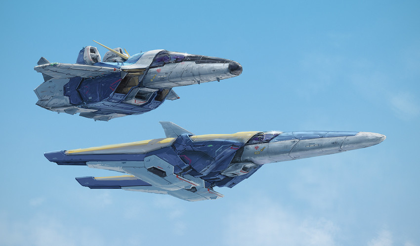 v gundam, v2 gundam, and core fighter (gundam and 1 more) drawn by yutori_(clockwork_chicken)