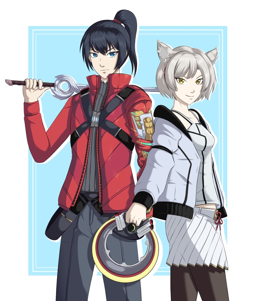 mio and noah (xenoblade chronicles and 1 more) drawn by ememtrp