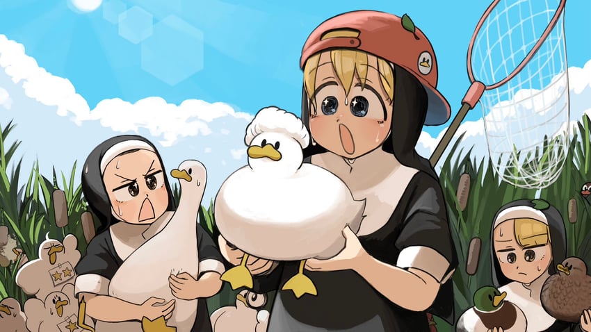 clumsy nun, froggy nun, and spicy nun (little nuns) drawn by diva_(hyxpk)