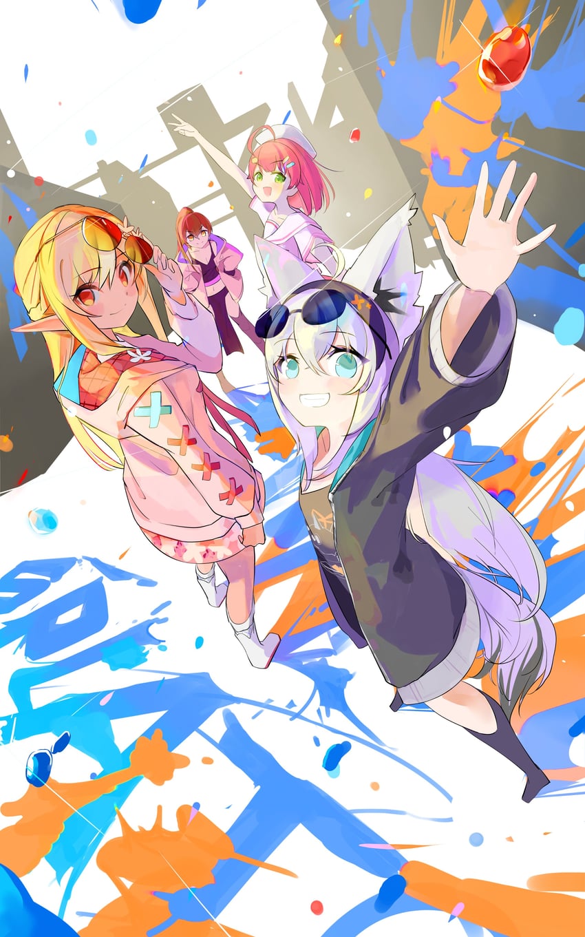 shirakami fubuki, sakura miko, shiranui flare, and roboco-san (hololive and 2 more) drawn by jierman