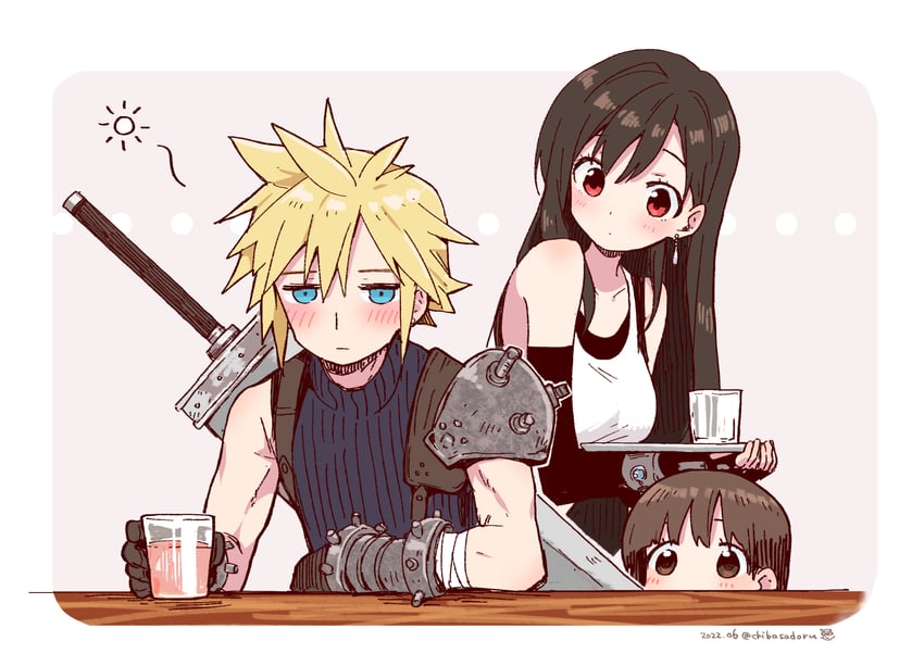 tifa lockhart, cloud strife, and marlene wallace (final fantasy and 2 more) drawn by chiba_sadoru