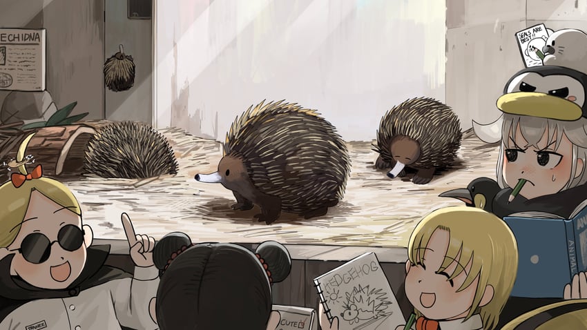 penguin keeper, survey girl, penguin fan, and kangaroo keeper (zookeepers) drawn by diva_(hyxpk)