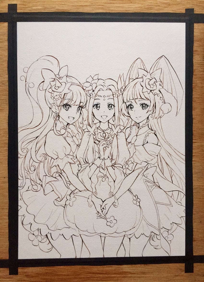 asahina mirai, izayoi liko, cure miracle, cure magical, hanami kotoha, and 1 more (precure and 1 more) drawn by pukara