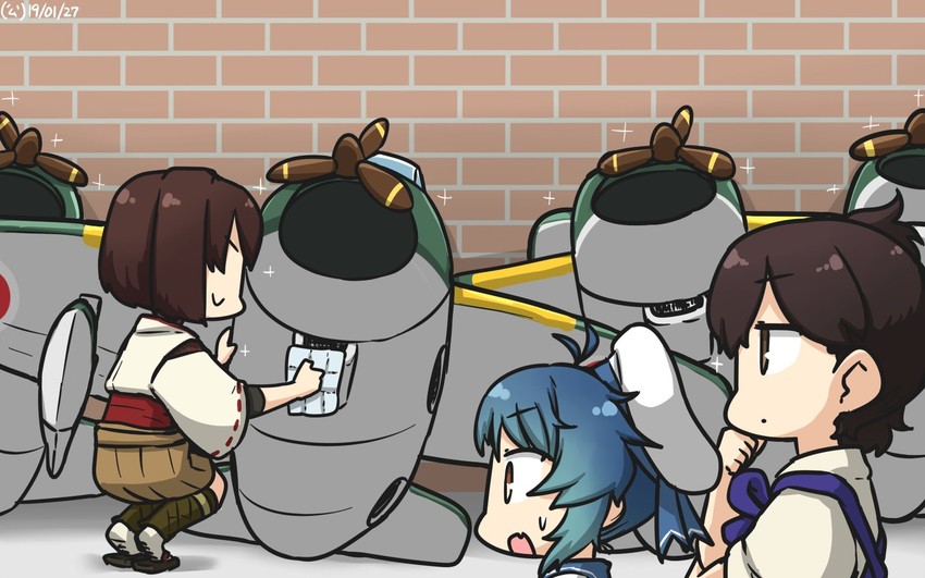kaga, hyuuga, and fukae (kantai collection) drawn by hamu_koutarou