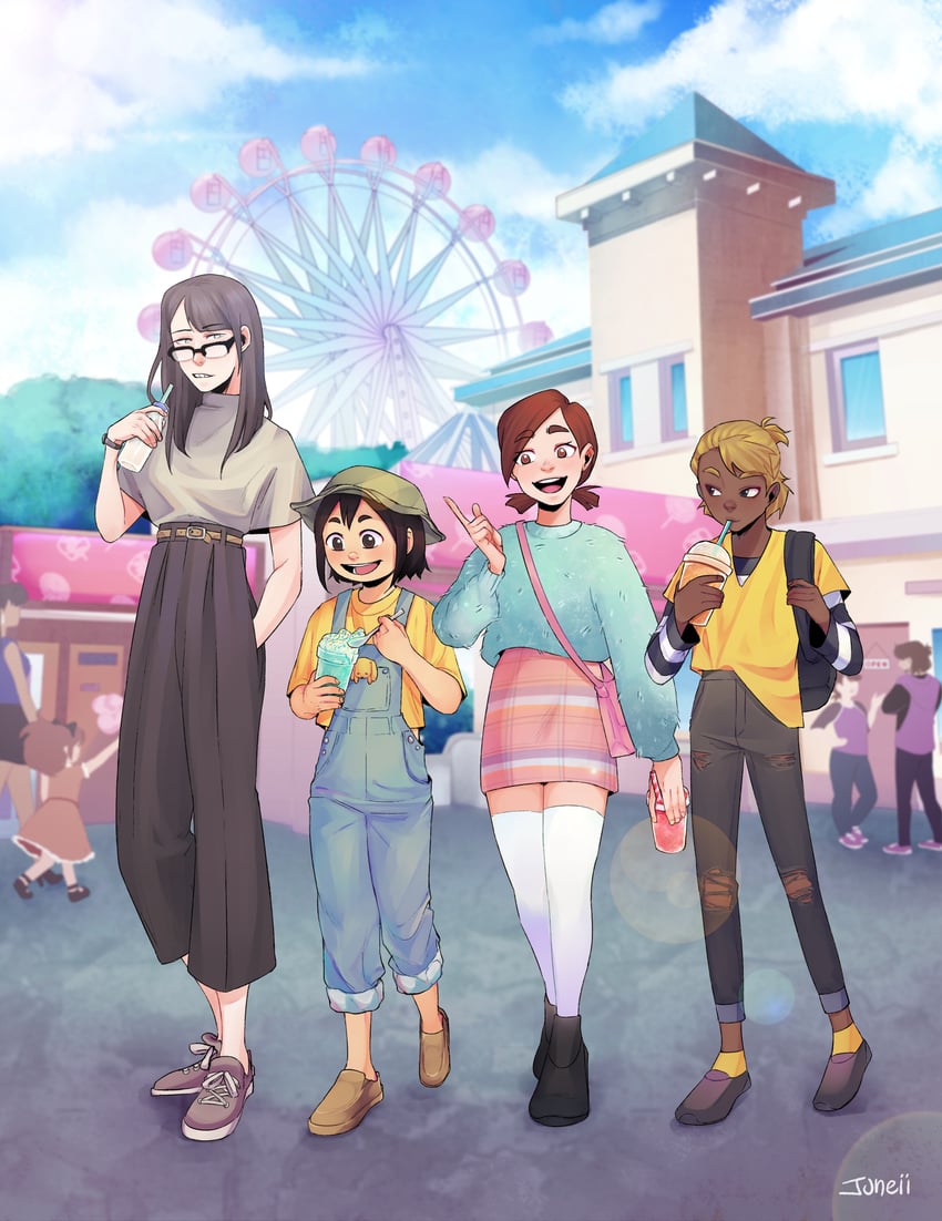 kanamori sayaka, asakusa midori, mizusaki tsubame, and doumeki parker (eizouken ni wa te wo dasu na!) drawn by m_juneii