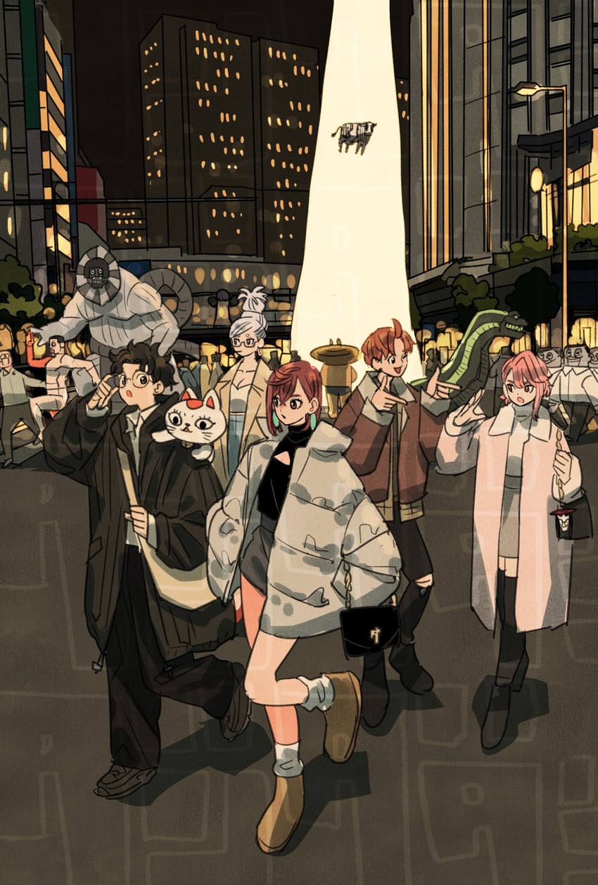 ayase momo, takakura ken, turbo granny, ayase seiko, shiratori aira, and 7 more (dandadan) drawn by takeuchi_ryousuke