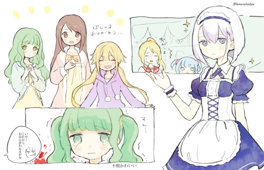futaba sana, yui tsuruno, minami rena, mitsuki felicia, togame momoko, and 1 more (mahou shoujo madoka magica and 1 more) drawn by yorunogumo