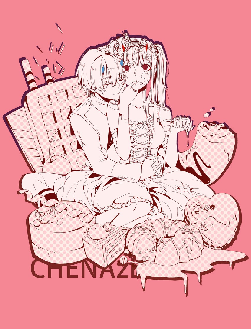 zero two and hiro (darling in the franxx) drawn by chenaze57