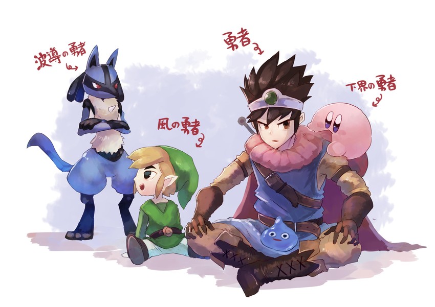 link, kirby, lucario, slime, toon link, and 2 more (pokemon and 5 more) drawn by shiburingaru