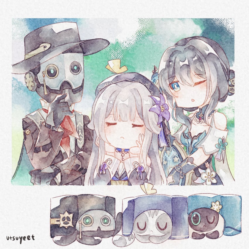 herta, ruan mei, and screwllum (honkai and 1 more) drawn by utsuyeet