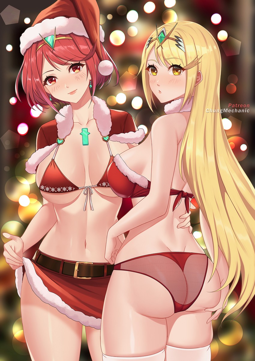 pyra and mythra (xenoblade chronicles and 1 more) drawn by chungmechanic