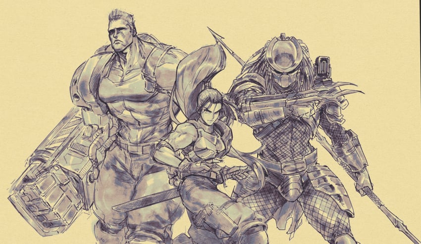 predator, linn kurosawa, and dutch schaefer (alien and 2 more) drawn by david_liu
