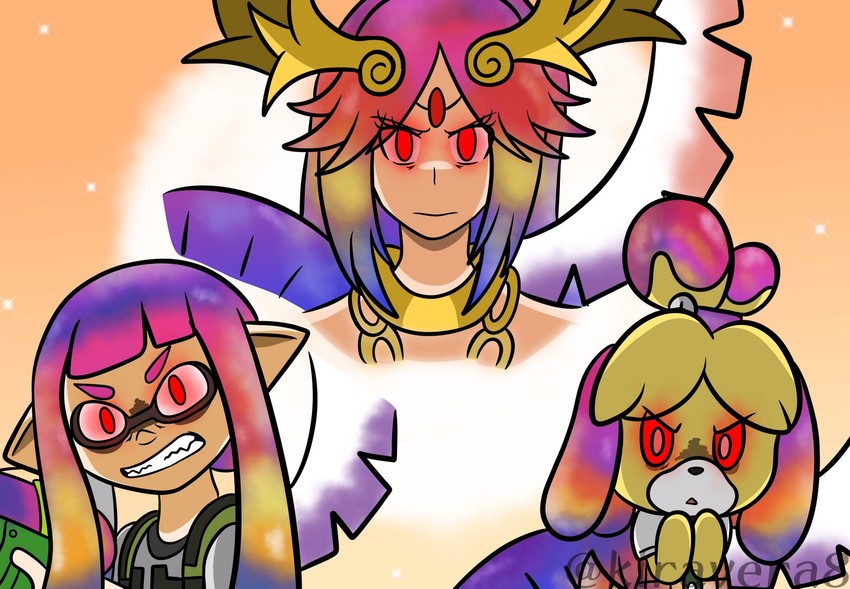 inkling player character, inkling girl, palutena, isabelle, and galeem (splatoon and 4 more) drawn by kiravera8