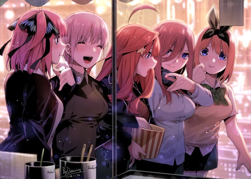 nakano nino, nakano miku, nakano yotsuba, nakano ichika, and nakano itsuki (go-toubun no hanayome) drawn by haruba_negi