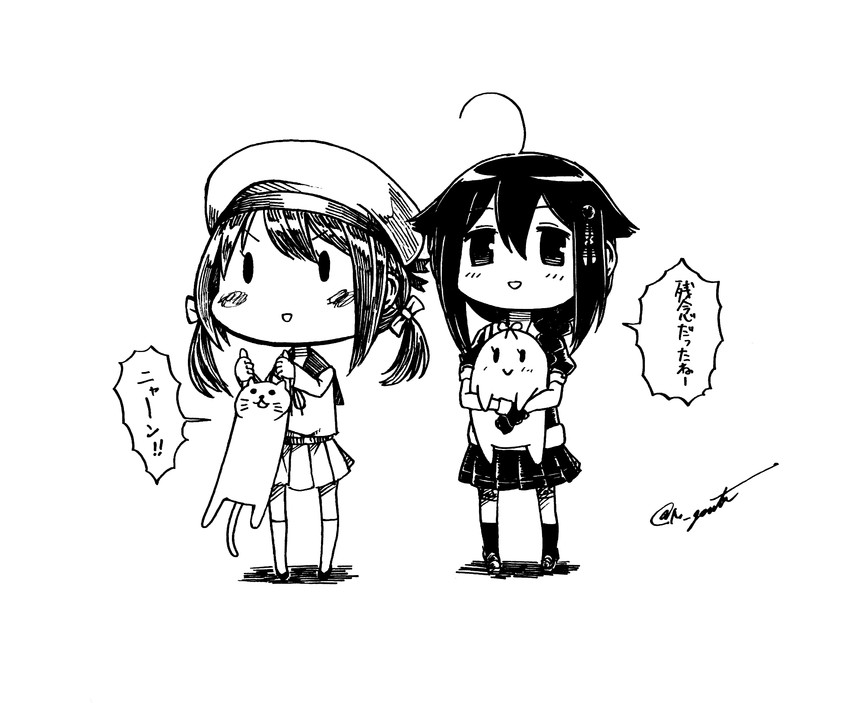 shigure, shigure kai ni, error musume, girl holding a cat, batsubyou, and 1 more (kantai collection) drawn by gouta_(nagishiro6624)
